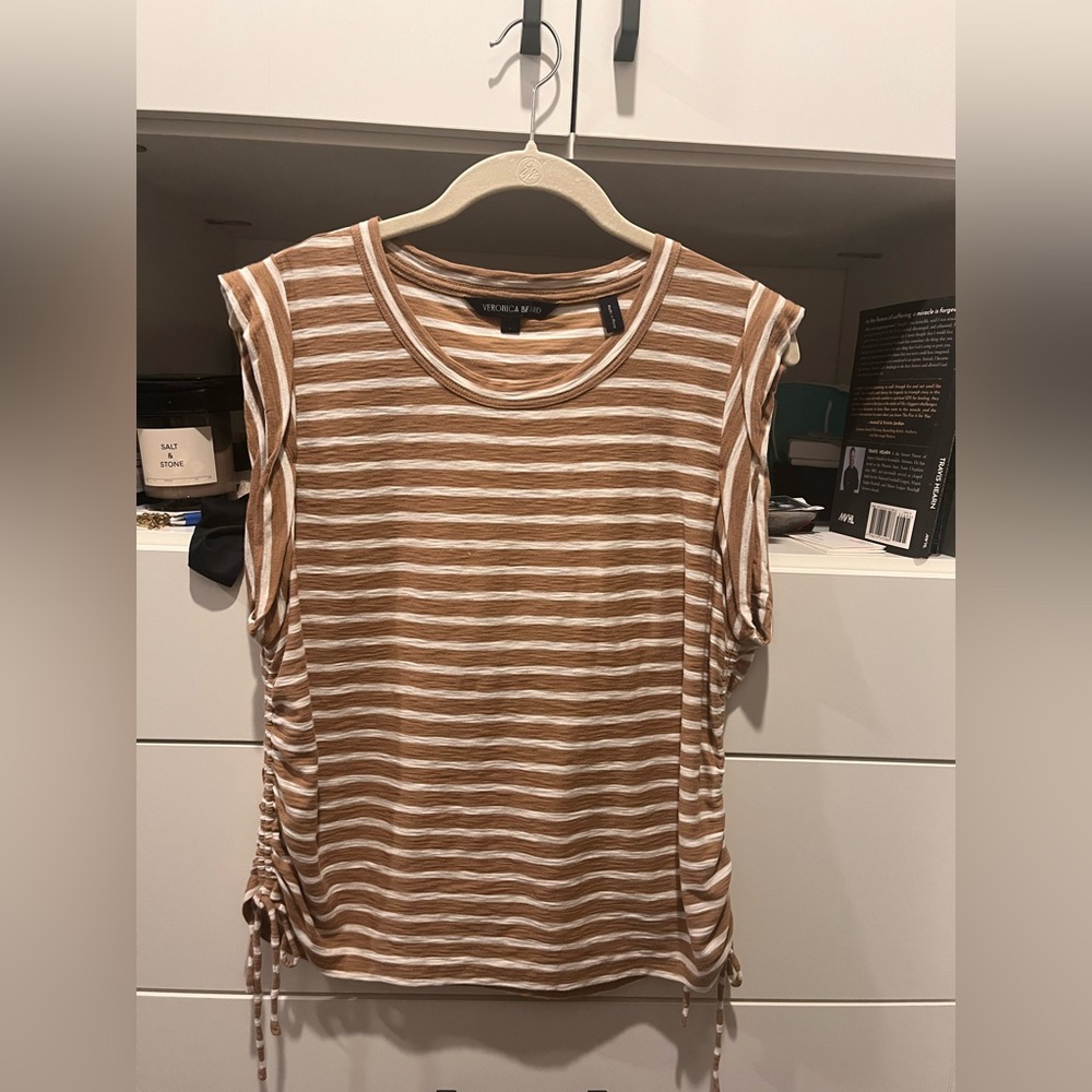 Veronica Beard Brown and White Striped Tee